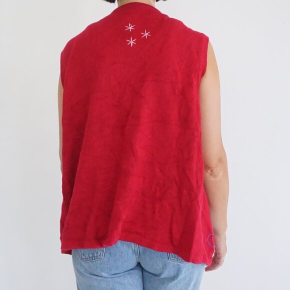 Vintage Breckenridge Red Snowflake Snowman Embroidered Holiday Vest Christmas L - Picture 2 of 7